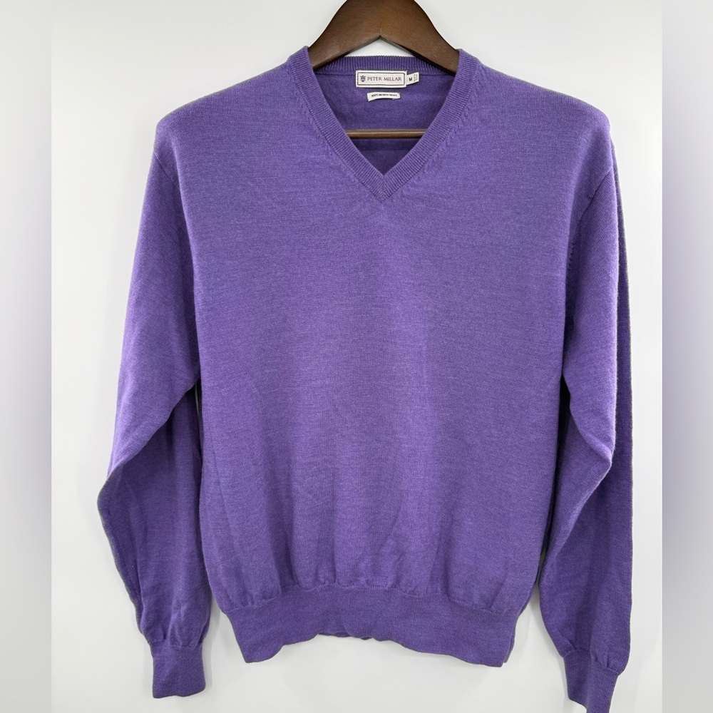 Peter Millar Merino Wool V Neck Sweater Men’s Medium Purple Golf Quiet Luxury
